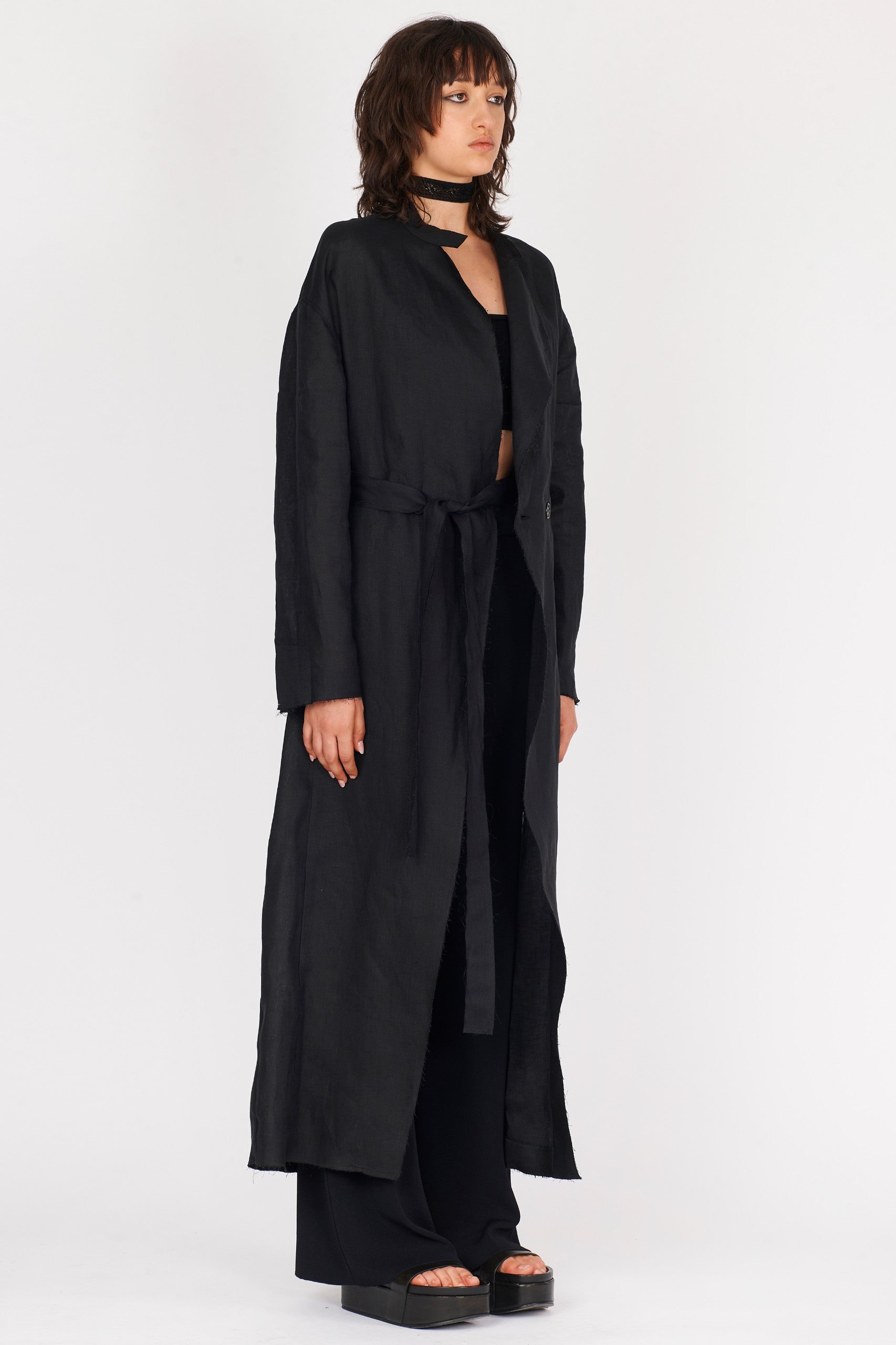 ISABEL BENENATO Linen Long Double-Breasted Outerwear | Chi